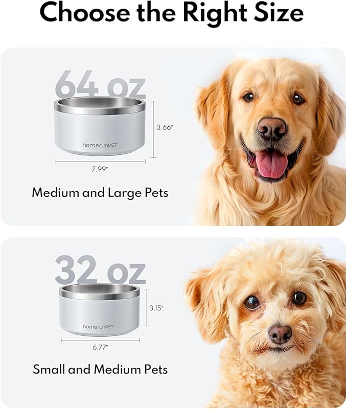 Homerunpet Double Wall Stainless Steel Dog Bowls, Non-Slip Base, Dishwasher Safe, Durable Pet Food &amp; Water Bowl for Dogs &amp; Cats(32oz, Steel Blue)