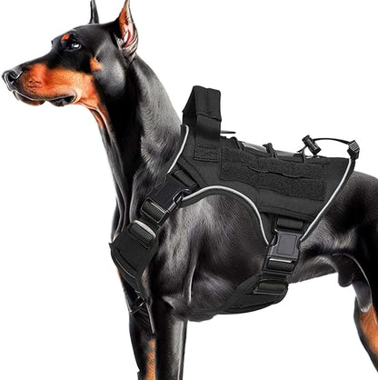Heavy-Duty Tactical Dog Harness for Large Dogs, No Pull Adjustable Reflective Pet Vest with Molle System, K9 Military-Grade Control for Service Training, Outdoor &amp; 10+ Breeds, Black, Medium