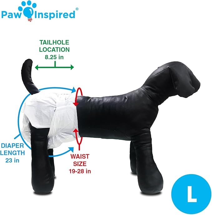 Paw Inspired Disposable Dog Diapers | Female Dog Diapers Ultra Protection | Diapers for Dogs in Heat, Excitable Urination, or Incontinence (12&amp;144 Count) (Large (12 Count))