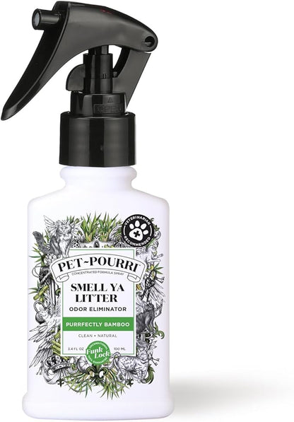Pet-Pourri Smell Ya Litter Cat Litter Deodorizer Spray, 3.4 Fl Oz, Up to 170 Uses, Pet Odor Remover with Essential Oils for Air, Carpet, Urine, Vet Recommended, Bergamot Bamboo Scent
