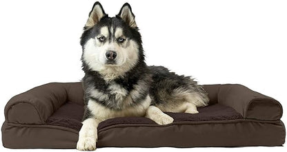Furhaven Cooling Gel Dog Bed for Large Dogs w/ Removable Bolsters &amp; Washable Cover, For Dogs Up to 95 lbs - Plush &amp; Suede Sofa - Espresso, Jumbo/XL