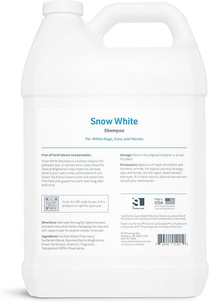 Veterinary Formula Smart Coat Complex Snow White Shampoo for Dogs and Cats, 128 Fl oz / 1 Gal – Gently Remove Stains &amp; Yellowing Without Bleach/Peroxide – Cleans, Deodorizes &amp; Brightens White Coats