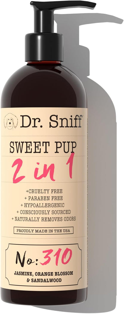 Dr. Sniff 2-in-1 Pet Shampoo &amp; Conditioner, Ultimate Grooming Treatment for Dog &amp; Cat Hair, Freshens Scent, Made in The USA, Sweet Pup Scent, 16 Oz