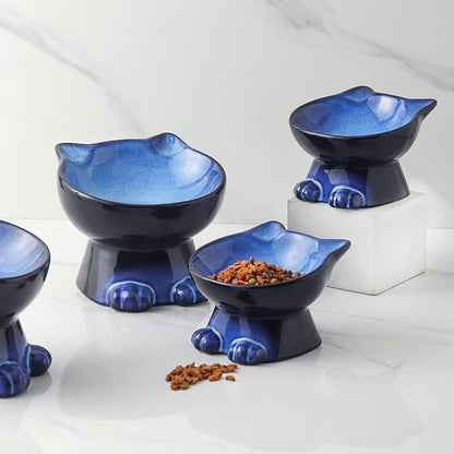 Nihow Elevated Cat/Dog Bowls Set : 6.2 Inch Ceramic Raised Cat Food &amp; Water Bowl Set for Protecting Pet&