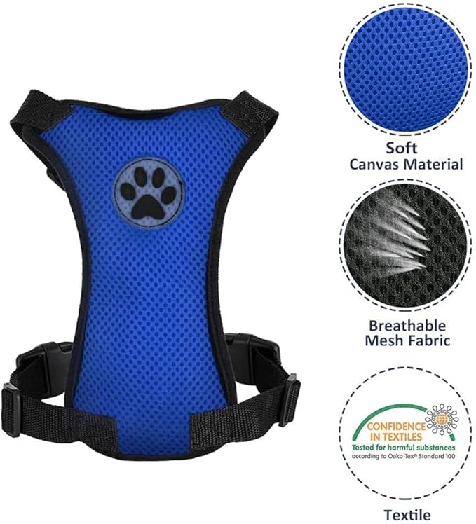 Lukovee Dog Seat Belt - Adjustable Dog Car Harness for Large, Medium &amp; Small Dogs, Soft Padded &amp; Breathable Mesh Dog Seatbelt with Car Vehicle Connector Strap (Blue, Medium)