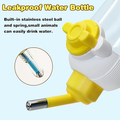 kathson Automatic Rabbit Feeder and Waterer Set, Gravity Pet Food Water Dispenser Bunny Pellet Feeder Small Animal Feeding &amp; Watering Supplies for Guinea Pig Ferret Crate Accessories (Yellow)