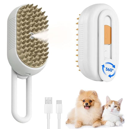 cat steam brush for shedding -4 in 1 Rechargeable Steam Brush for Cats and Dogs, Anti-static, Massage, Cleaning, Shedding &amp; Combing All In One!grooming tool for cats and dogs（Beige）