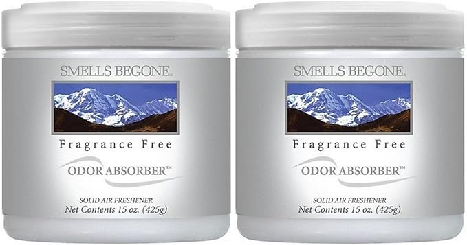 SMELLS BEGONE Air Freshener Odor Absorber Gel - 15 oz, Pack of 2 - Absorbs and Eliminates Odor in Pet Areas, Bathrooms, Cars, &amp; Boats - Made with Essential Oils - Fragrance Free