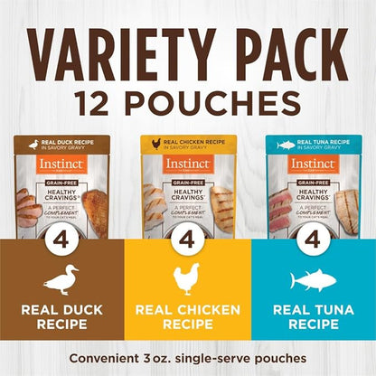 Instinct Healthy Cravings Natural Wet Cat Food Topper, Grain Free Recipe - Variety Pack, 3 oz. Pouches (Pack of 12)