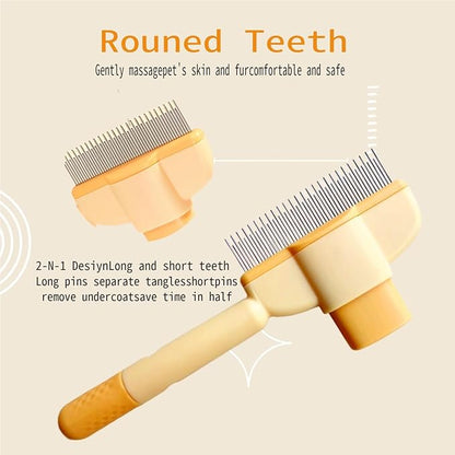 Pet Hair Removal Comb Flea Comb, Cat Grooming Brush with Release Button, Cat Grooming Supplies for Short and Long Hair Cats Removing Matted Fur