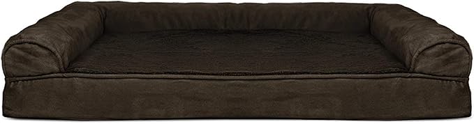Furhaven Cooling Gel Dog Bed for Large Dogs w/ Removable Bolsters &amp; Washable Cover, For Dogs Up to 95 lbs - Plush &amp; Suede Sofa - Espresso, Jumbo/XL