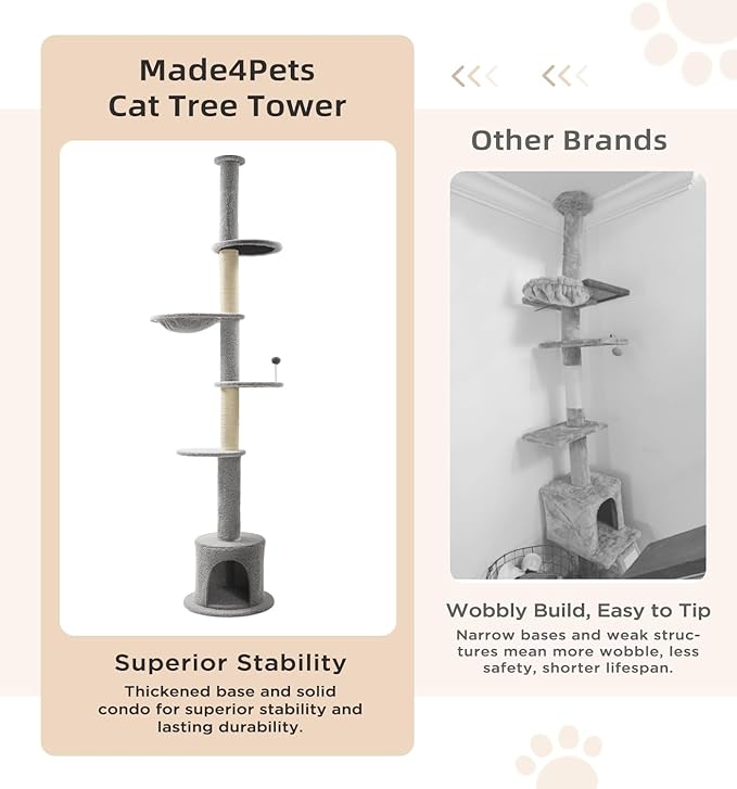 Made4Pets Floor to Ceiling Cat Tree 93-106&