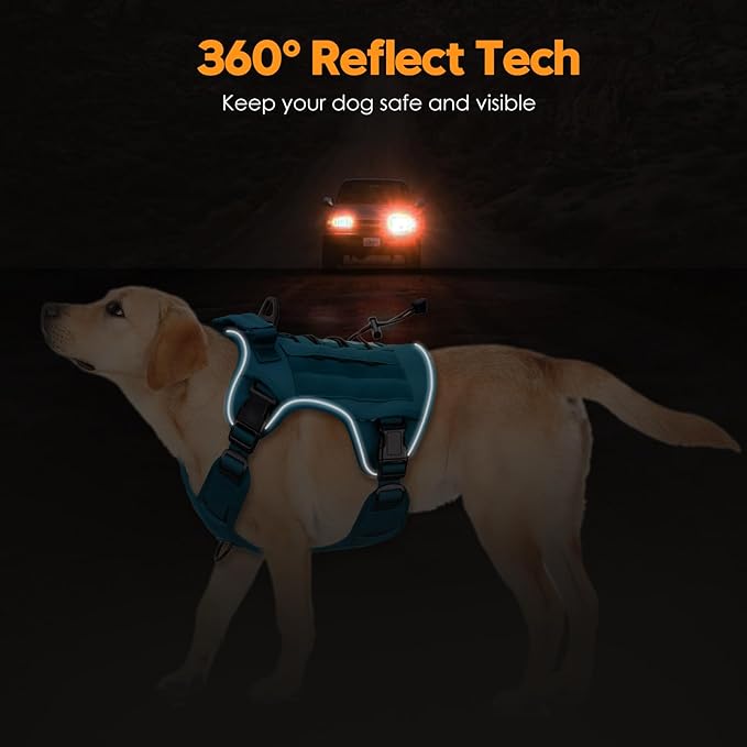 Heavy-Duty Tactical Dog Harness for Large Dogs, No Pull Adjustable Reflective Pet Vest with Molle System, K9 Military-Grade Control for Service Training, Outdoor &amp; 10+ Breeds, Blue, XX-Large