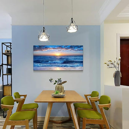 canvas wall art for living room Blue Ocean Sea sun landscape painting bathroom Wall Decor Ready to Hang for Home Decorations office family bedroom kitchen Works canvas Prints pictures 24" x 48"inch