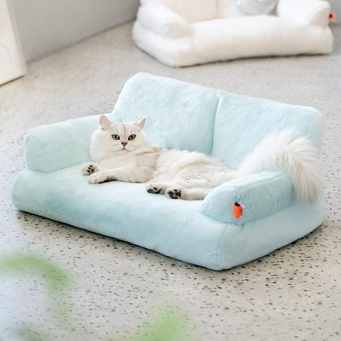 MEWOOFUN Cat Bed for Indoor Cats, Washable Dog Beds for Small Dogs &amp; Cats, Fluffy Cat Couch with Non-Slip Bottom (Blue, 26.0" L x 19.0" W x 13.0" Th)