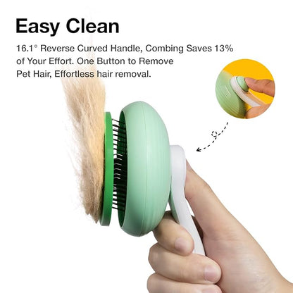 Self-Cleaning Cat Brush for Shedding &amp; Pet Grooming - Effortlessly Removes Tangles, Loose Undercoat, and Mats for Cats &amp; Dogs (Green)