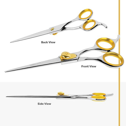 Sharf Gold Touch Pet Grooming Shear | Straight Cat &amp; Dog Grooming Scissors | 7.5 Inch | 440c Japanese Stainless Steel Pet Dog Shearing Scissors | Animal Shears with Removable Comfort Rings
