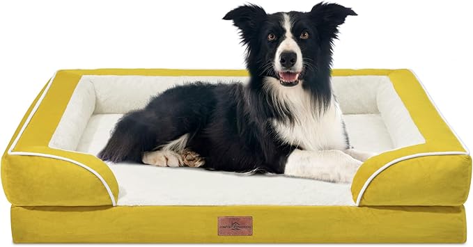 Comfort Expression Waterproof Dog Beds Large Sized Dogs, Large Dog Beds Orthopedic Foam, Comfy Pet Bed Sofa with Washable Removable Cover &amp; Non-Slip Bottom(Spicy Mustard)