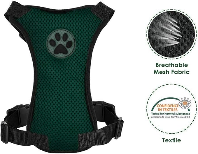 Lukovee Dog Seat Belt - Adjustable Dog Car Harness for Large, Medium &amp; Small Dogs, Soft Padded &amp; Breathable Mesh Dog Seatbelt with Vehicle Connector Strap (Green, Small)