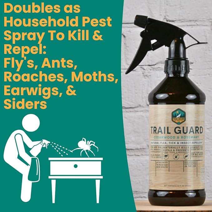 Trail Guard Natural Extra Strength Insect, Flea and Tick Spray for Dogs, Cats, People &amp; Home - 16oz Lemongrass Scented Plant-Based Insect &amp; Tick Repellent for Dogs - Kid Safe (16oz)