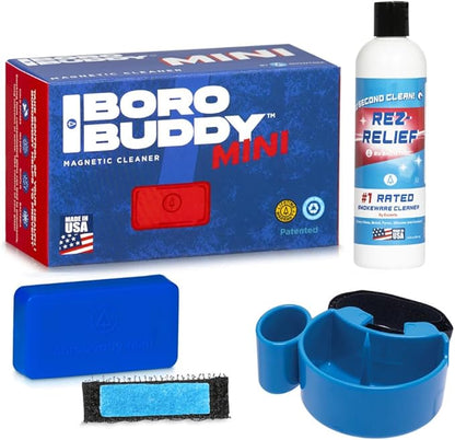 SnowTree - BoroBuddy Mini Magnetic Glass Cleaner for Glass Pieces, Bottles, Vases &amp; More - Smaller Design for Tighter Spaces &amp; Smaller Glass Pieces - Easy to Use Double Sided Glass Cleaner (Blue Gift
