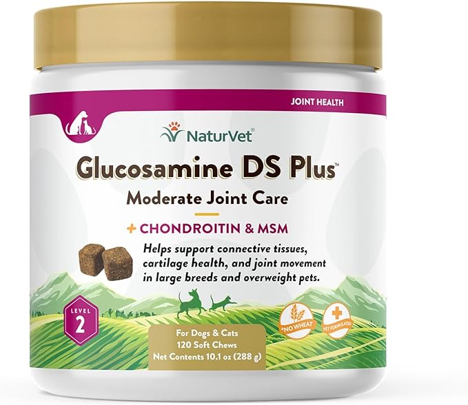 NaturVet – Glucosamine DS Plus - Level 2 Moderate Care – Supports Healthy Hip &amp; Joint Function – Enhanced with Glucosamine, MSM &amp; Chondroitin – for Dogs &amp; Cats–120 Soft Chews