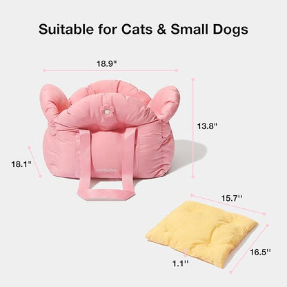VETRESKA Dog Carrier Dog Car Seat for Small Dogs - Washable Cat Carrier Portable Puppy Bed for Car Seat of Easy Installation Pet Travel Carrier Bed with Storage Pocket &amp; Safety Clip-On Leas