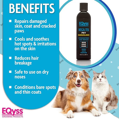 EQyss Mega-Tek Pet Rebuilder - Strengthen &amp; Repair Dry Damaged Coat, Nose, Skin, Cracked Paw Pads - Safe for Dogs, Cats, &amp; Puppies, pH Balanced (8 oz)
