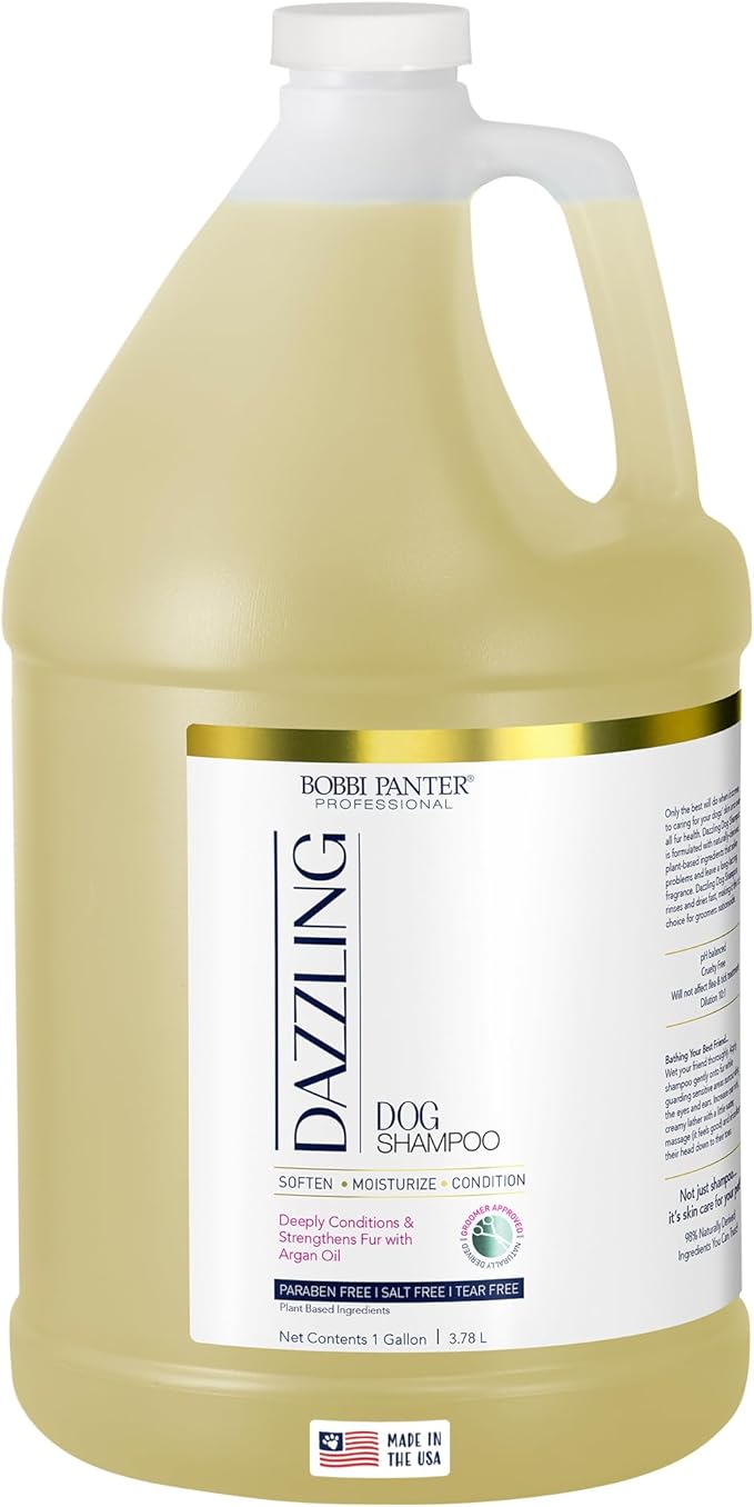 Bobbi Panter Dog Shampoo and Conditioner - Made in USA - All Natural 2-in-1 Formula for Nourish, Detangle &amp; Reduce Shedding - Concentrated 10:1 for Professional Groomers - Pear Scent, 1 Gallon