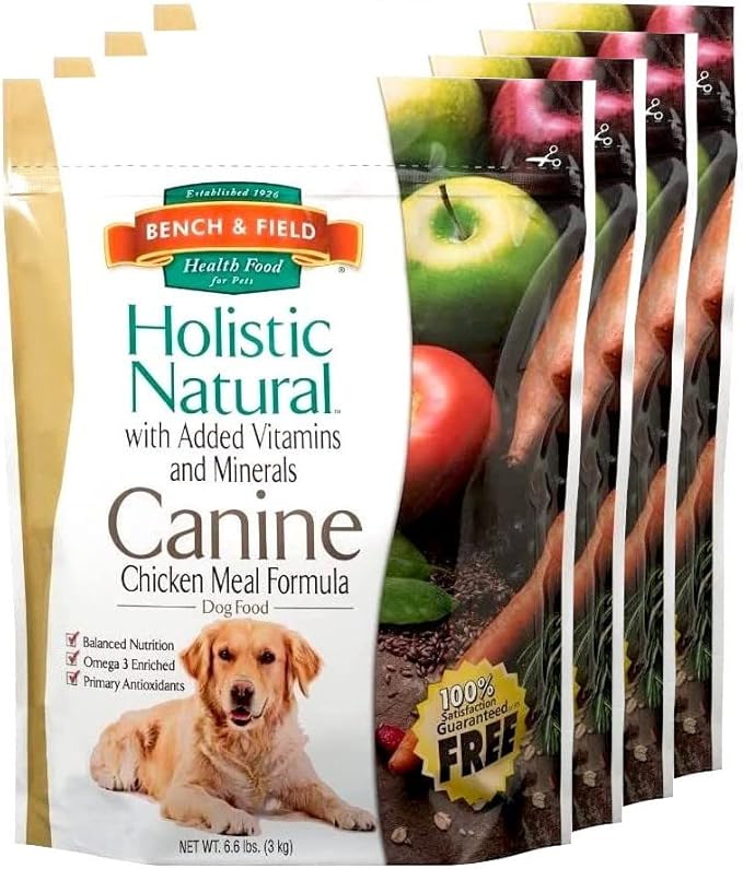 Bench &amp; Field Holistic Natural Adult Dry Dog Food, Chicken Meal and Brown Rice Recipe 6.6 lb Bags (Pack of 4)