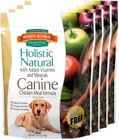 Bench &amp; Field Holistic Natural Adult Dry Dog Food, Chicken Meal and Brown Rice Recipe 6.6 lb Bags (Pack of 4)