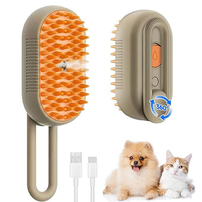 cat steam brush for shedding -4 in 1 Rechargeable Steam Brush for Cats and Dogs, Anti-static, Massage, Cleaning, Shedding &amp; Combing All In One! grooming tool for cats and dogs（Brown）