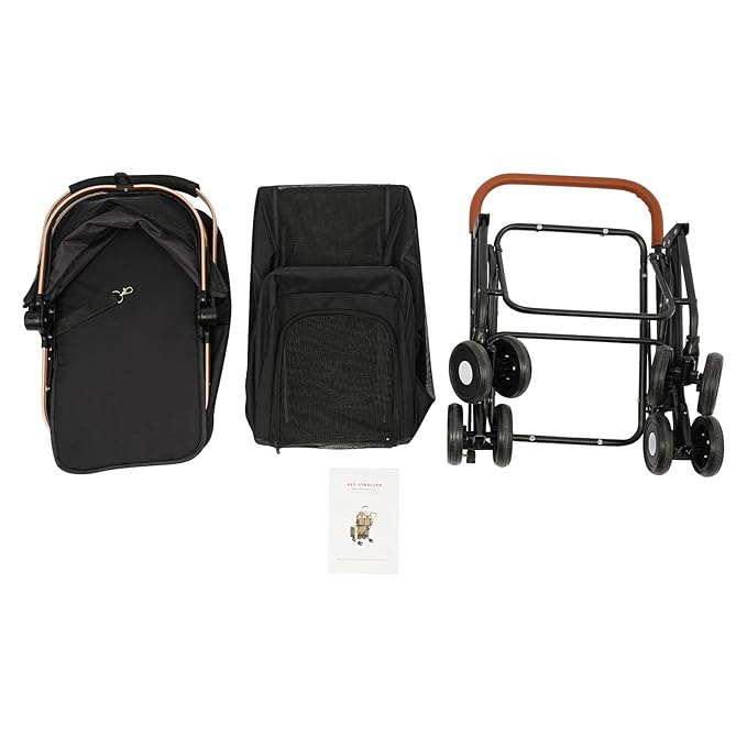 Double Pet Stroller with Detachable Carriers, Large Cat &amp; Dog Stroller with 4 Wheels, Foldable Pet Strollers Small &amp; Medium Dogs Cats 77lbs (Black)
