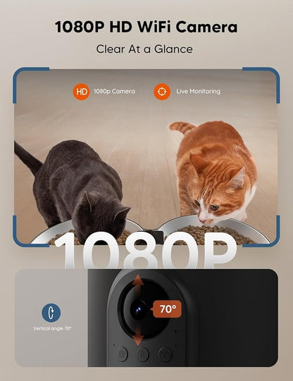 WOPET Automatic Cat Feeder with Camera for Two Cats, 6L Automatic Dog Feeder with HD Video and Night Vision, 5G/2.4G WiFi Pet Feeder for Cats &amp; Dogs, SD Card Storage &amp; 2-Way Audio