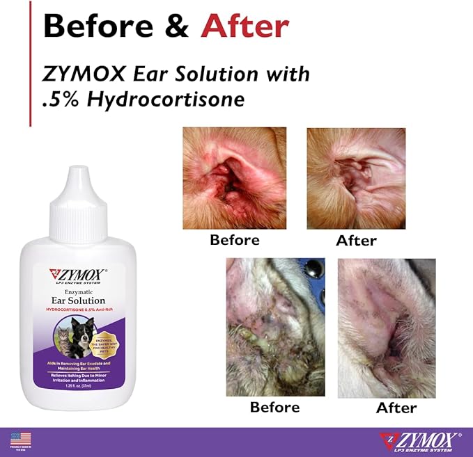 ZYMOX Enzymatic Ear Solution with 0.5-Percent Hydrocortisone, for Dog &amp; Cat, 1.25 oz