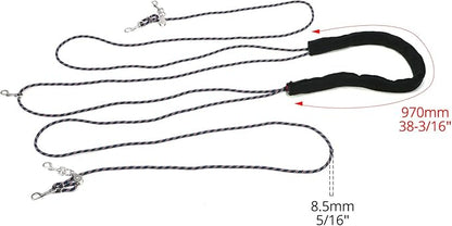 QWORK Adjustable Horse Training and Lunging Aid with Rear Fleece Cover, Navy/Red, Encourages Proper Head Carriage and Comfortable Stretching, Durable Braided Nylon Rope with Metal Clips,