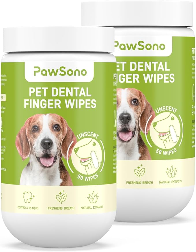 Dog Tooth Brushing Kit, Fresh Breath Pet Dental Finger Wipes for Dogs &amp; Cats, Dog Dental Wipes Teeth Wipes, Lick-Safe Pet Toothbrus for Easy Removal of Tartar Buildup, Unscented, 100 PCS