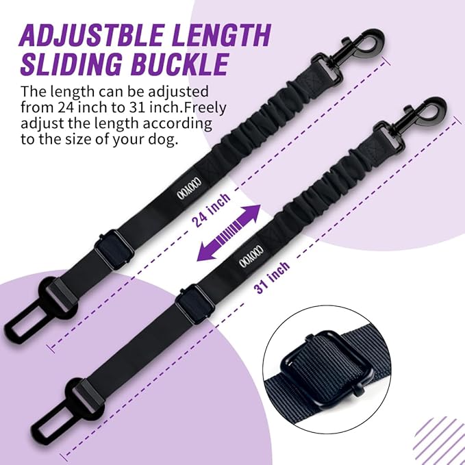 COOYOO Dog Seat Belt,Retractable Dog Car Harness Seat Belt for Car Adjustable Nylon Pet Safety Seat Belts Heavy Duty &amp; Elastic Bungee Buffer