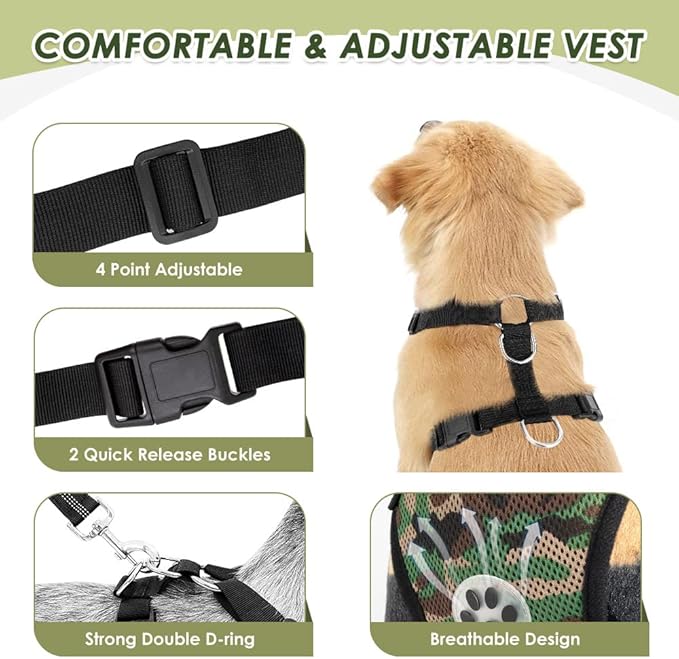 Lukovee Dog Seat Belt for Car, Adjustable Dog Car Harness for Large Medium Small Dogs, Soft Padded &amp; Breathable Mesh Dog Seatbelt with Car Strap and Carabiner(Camouflage Double Clip,Large)