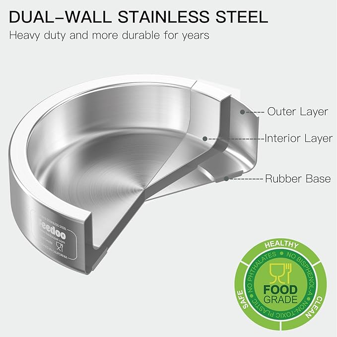 20oz Stainless Steel Cat Food &amp; Water Bowl - Double Walled 304 Stainless Steel Non-Slip Cat Dish | BPA-Free &amp; Dishwasher Safe for Indoor Cats