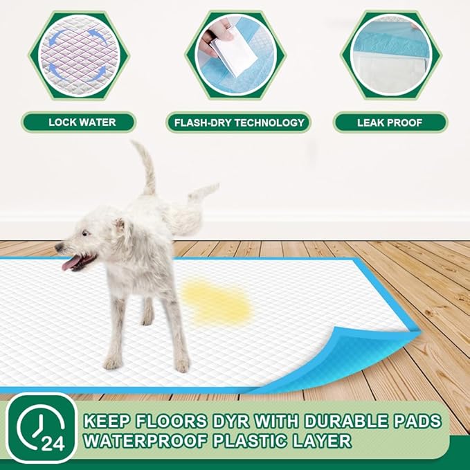 IMMCUTE Puppy Pads 22"x23" 100 Count | 6-Layer Leak-Proof &amp; Super Absorbent Dog Training Pads | Disposable Potty Pads for Puppies, Dogs, Cats &amp; Rabbits | Blue &amp; White