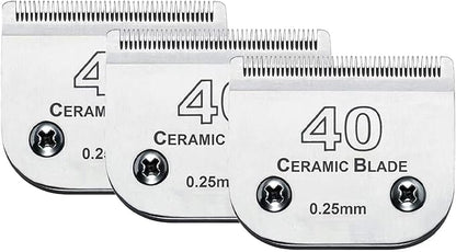 3PCS 40 Blades Dog Grooming Replacement Blades Compatible with Andis Dog Clipper,Ceramic Blade &amp; Stainless Steel Blade