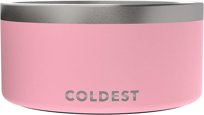 Coldest Dog Bowl - Anti Rust Metal, Non Slip, 3 Layers Insulated Stainless Steel Dog Bowls - Spill Proof &amp; Heavy Duty - Water Bowl for Dogs, Cats &amp; Pets, Dish Washer Safe (200 oz, Cotton Candy Pink)