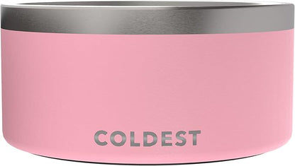 Coldest Dog Bowl - Anti Rust Metal, Non Slip, 3 Layers Insulated Stainless Steel Dog Bowls - Spill Proof &amp; Heavy Duty - Water Bowl for Dogs, Cats &amp; Pets, Dish Washer Safe (200 oz, Cotton Candy Pink)