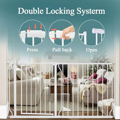 ALLAIBB Baby Gate Pressure Mounted Extra Wide Walk Through Child Kids Safety Toddler Tension White Long Large Pet Dog Gates with Extension for doorways Kitchen and Living Room (62.20-66.93"/158-170cm)