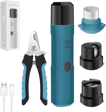 PIPAFFEED Dog Nail Grinder Upgraded with with Dog Nail Trimmers,2 LED Lights, 3-Speed Rechargeable &amp; Quiet - Upgraded Electric Pet Nail Trimmer, Painless Paws Grooming Tool-Bule