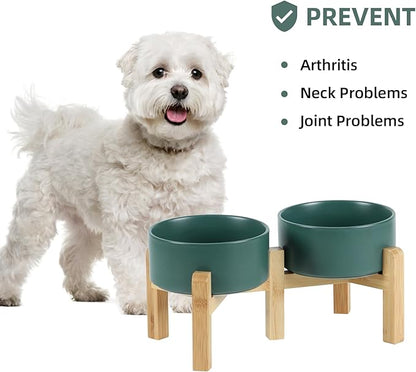 Ceramic Raised Double Bowls Set with Stand, 2 Heights Elevated, Food &amp; Water Bowls for Small Breed Dogs, Weighted Dog Dishes, Pet Bowl(6.1&