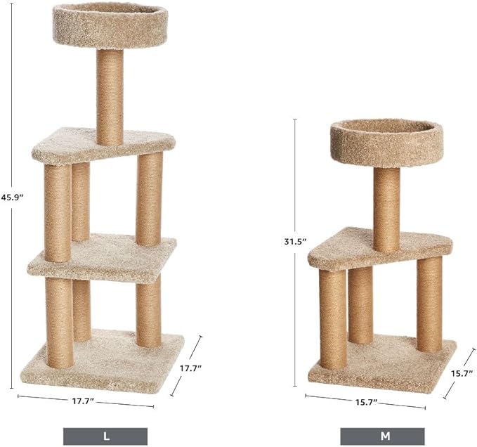 Amazon Basics Cat Tree - Indoor Cat &amp; Kittens Multi-Level Climbing Activity Tower with Scratching Posts, Large (45.9"H) - Beige