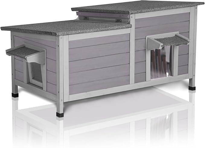 GUTINNEEN Outdoor Cat House Weatherproof Feral Kitty Shelter for Winter Cat Condo with Large Opening Roof (1-Story（AIR93）)