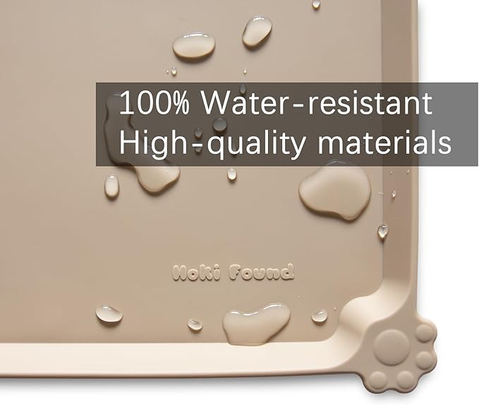 Hoki Found Large Silicone Pet Food Mats - Non Slip Dog &amp; Cat Bowl Mats - Waterproof Tan